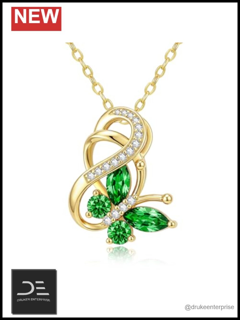 14K Gold Butterfly Infinity Pendant Necklace with Birthstone